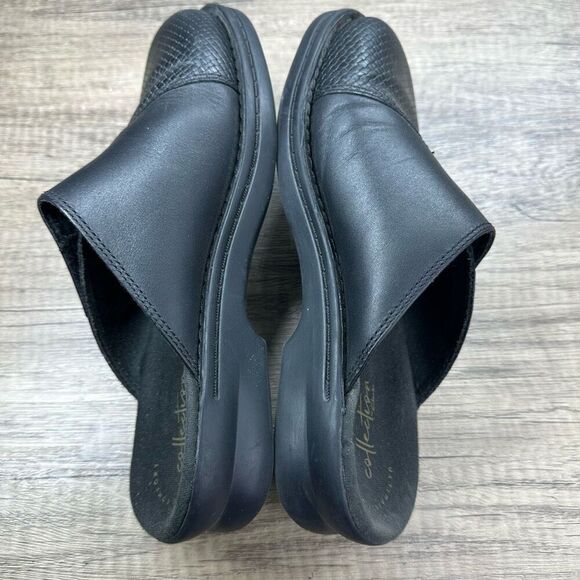 Clarks~Women's~”Patty Tayna”~Black Leather Textured Vamp Mules~Size 7 - Picture 7 of 9